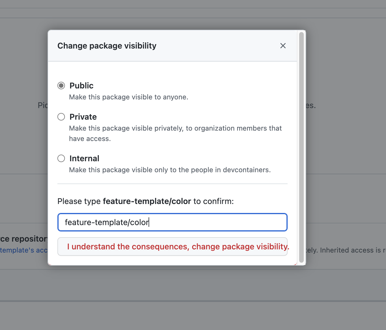 Changing package visibility to public